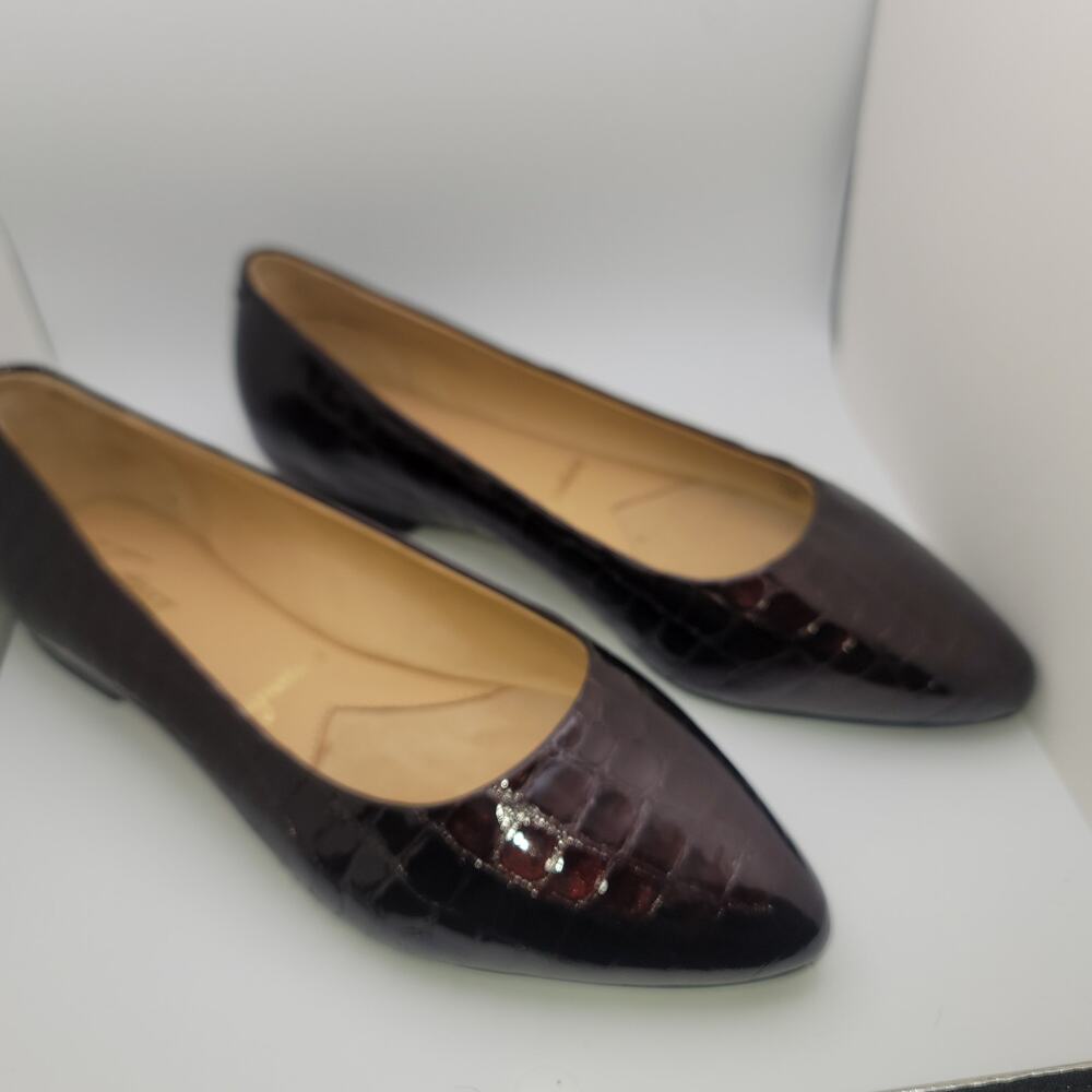 Trotters Estee Ballet Flats Patent Croc-embossed Deep Burgundy Leather